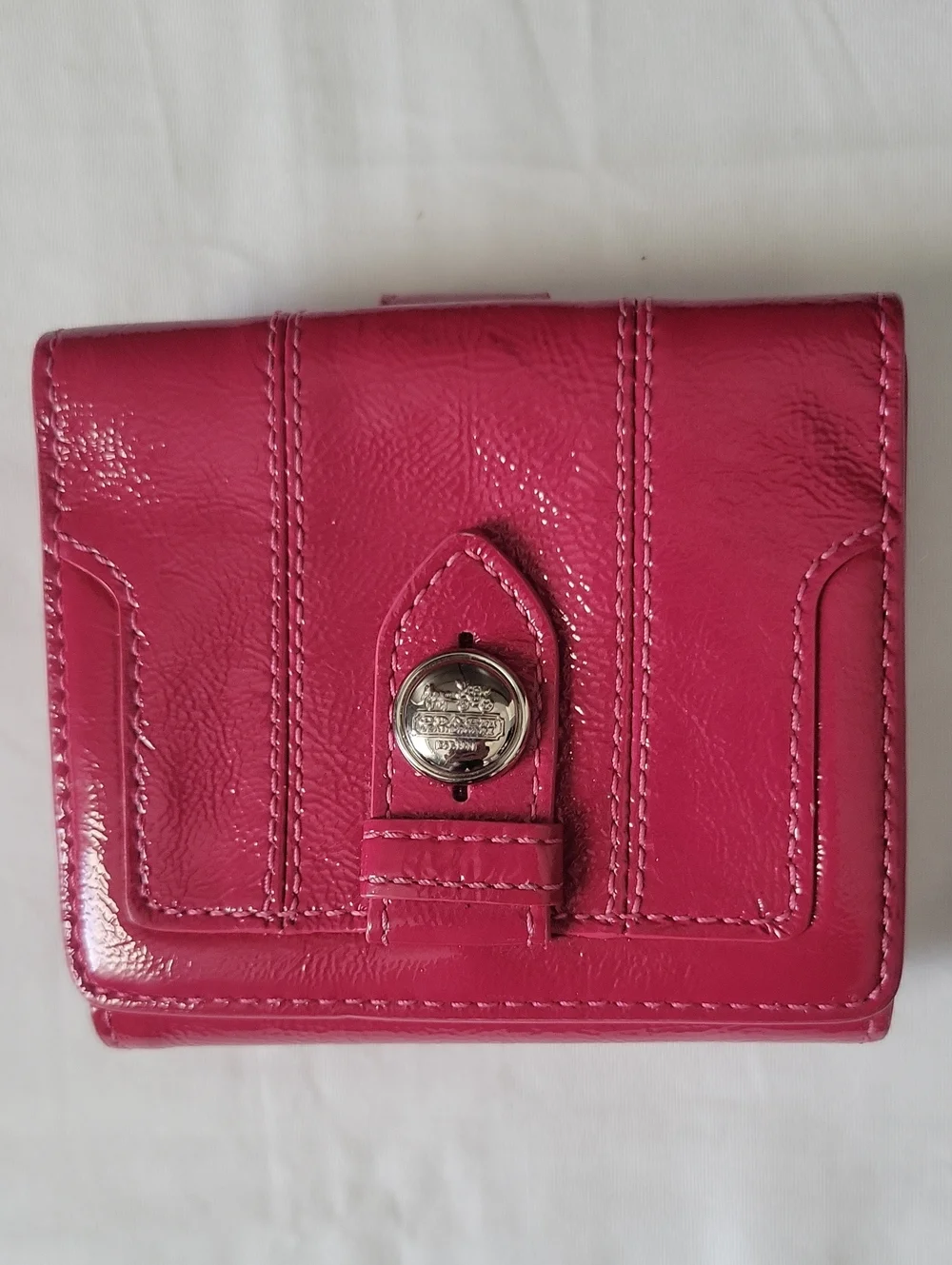 Coach Pink Patent Leather Small Wallet with Silver Turnlock